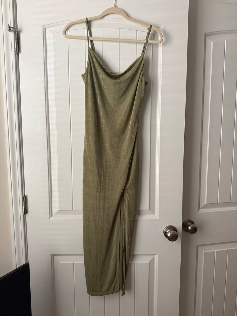 Petal and Pup Olive Green Draped Midi Slip Dress